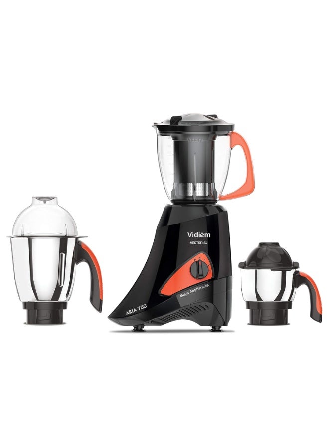 Vidiem Mixer Grinder 576 A Vector SJ (Black) | 750 watt mixer grinder 3 Leakproof Jars with self-lock for wet & dry spices, chutneys & curries | 5 Years Warranty - Image 1